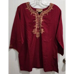 NEW Sakshi Kurti Top 3/4 Sleeve Red Embroidered Salwar Kameez India Size Large
